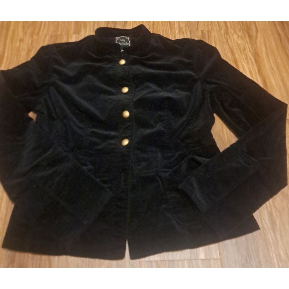 Y2K Black Velvet Jacket Vintage Womens Stand Up Collar My Michelle L READ